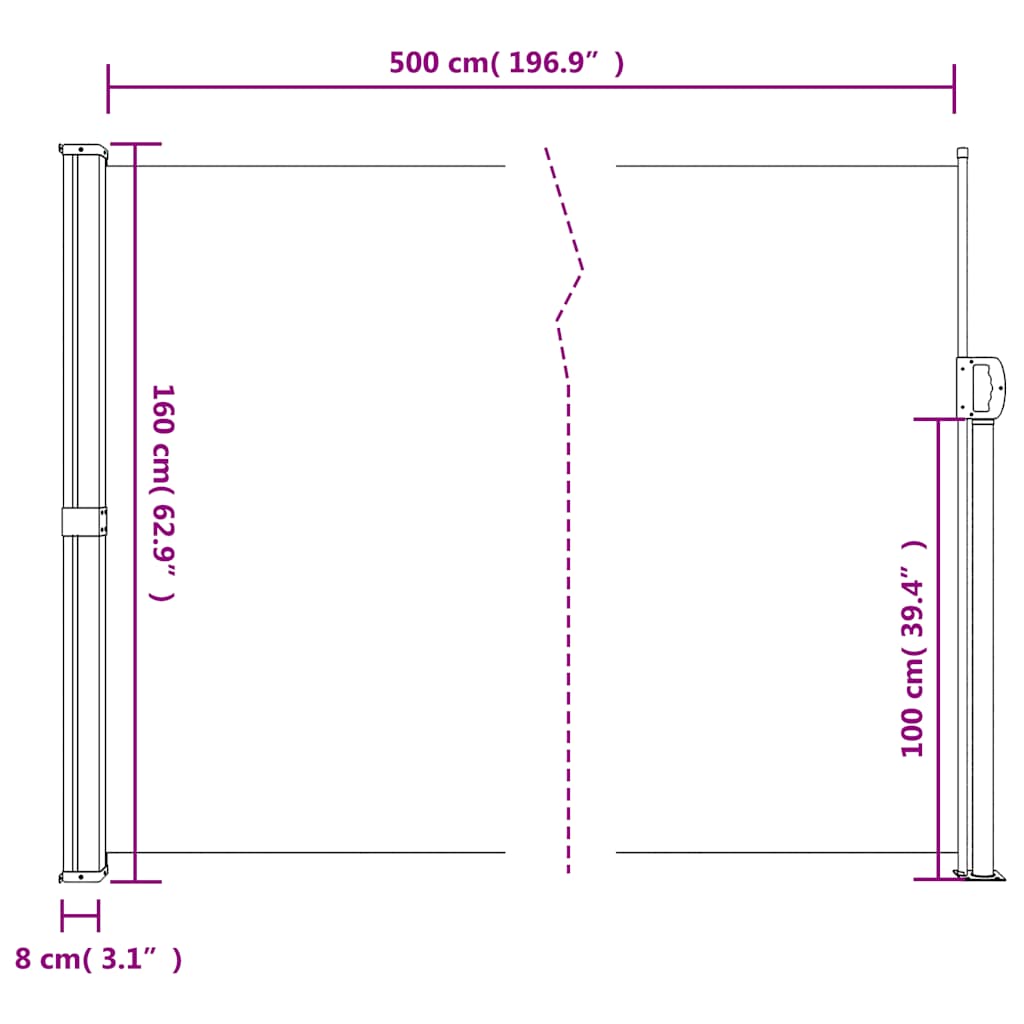 Bočna tenda na uvlačenje bijela 160 x 500 cm