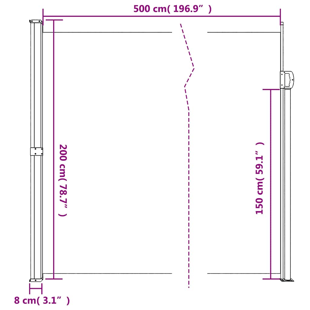 Bočna tenda na uvlačenje bijela 200 x 500 cm