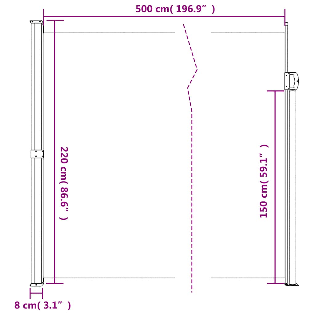 Bočna tenda na uvlačenje smeđesiva 220 x 500 cm