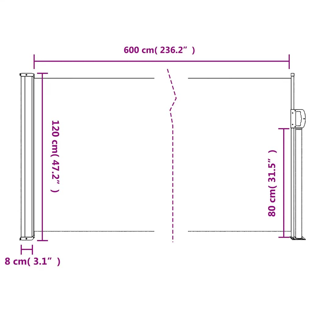Uvlačiva bočna tenda 120 x 600 cm plava