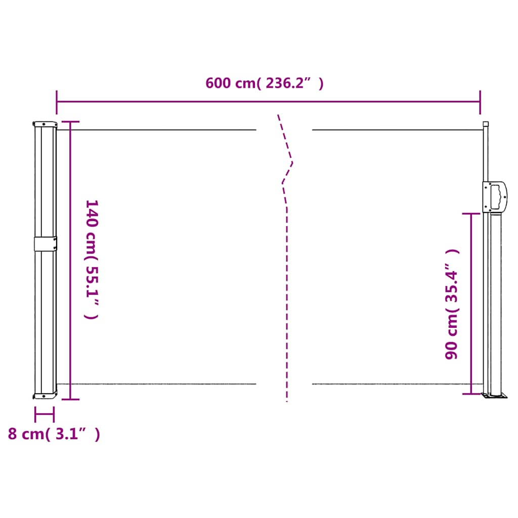 Uvlačiva bočna tenda 140 x 600 cm smeđa
