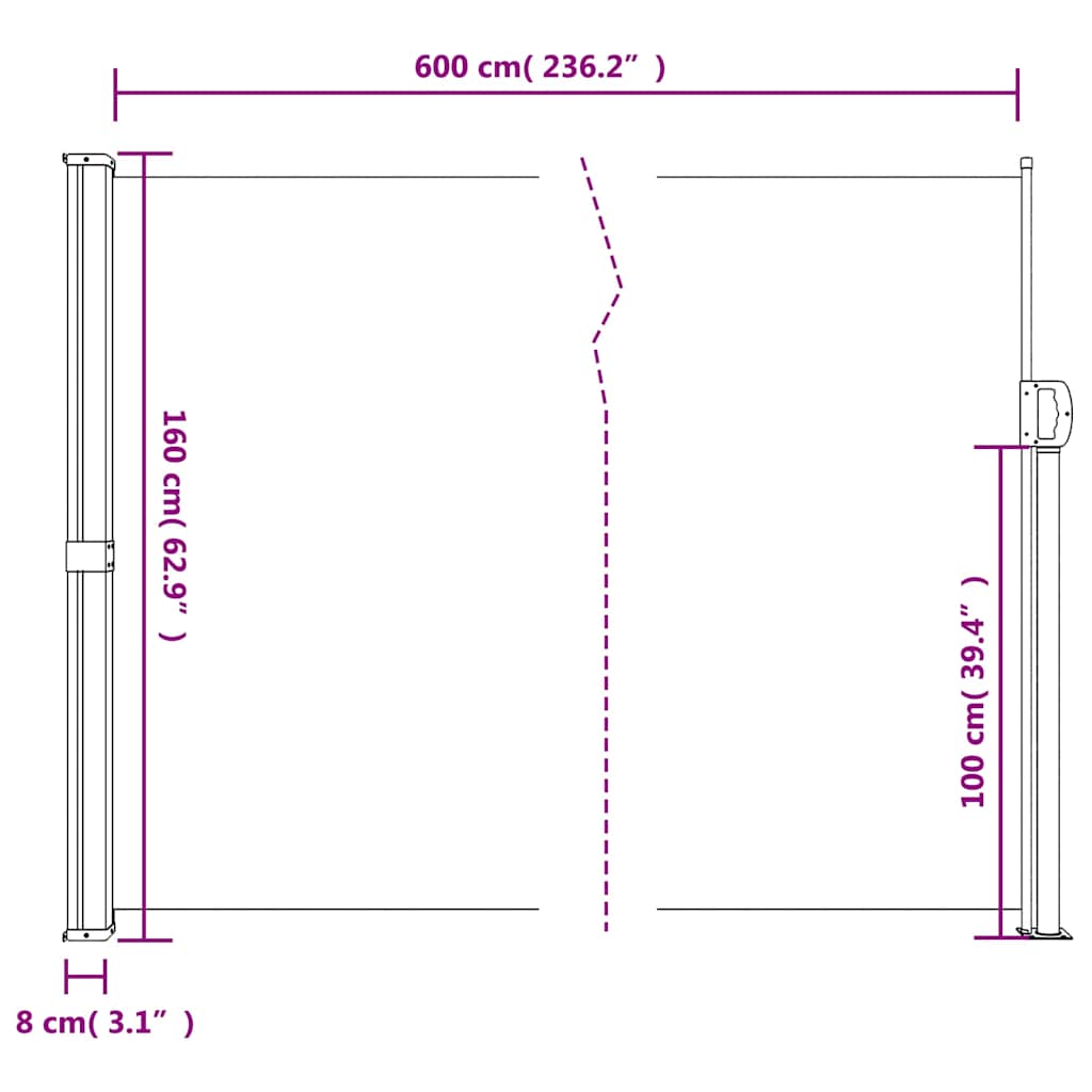 Uvlačiva bočna tenda bež 160 x 600 cm