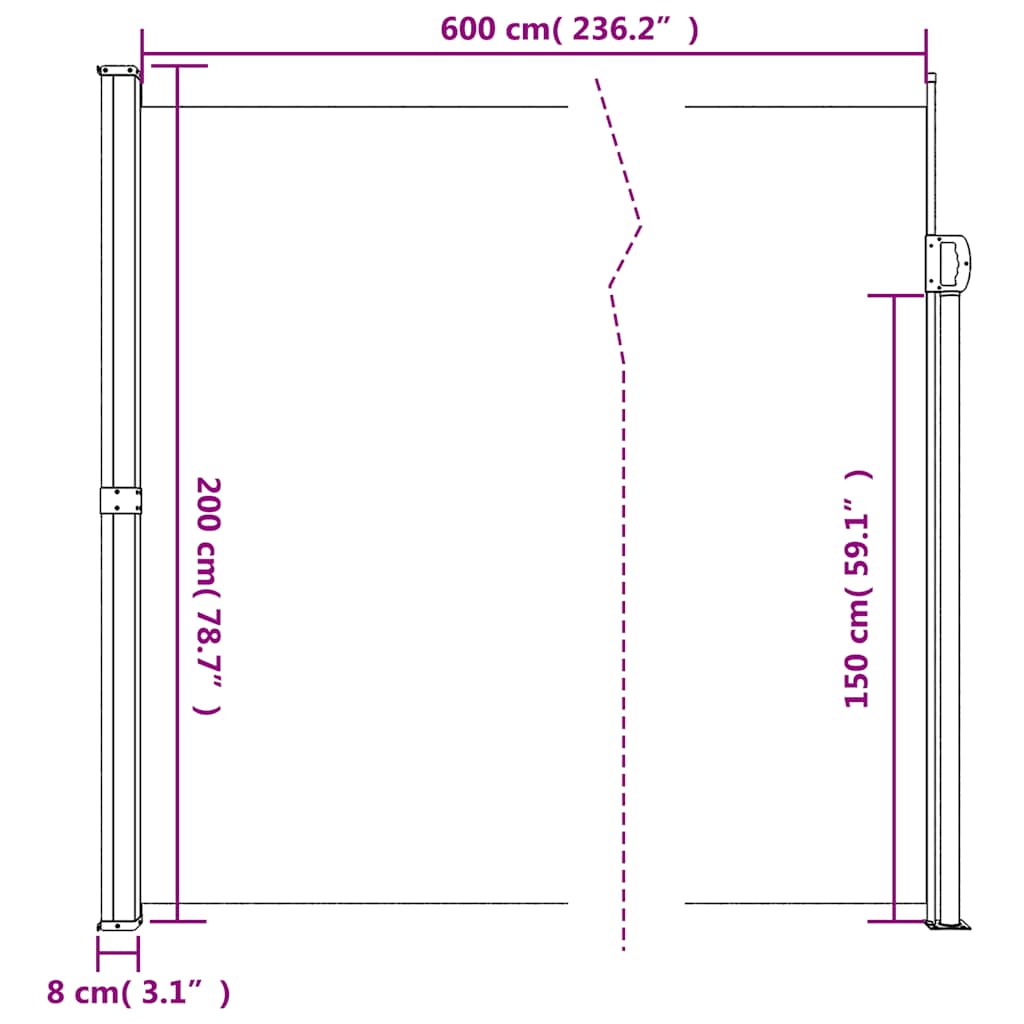 Bočna tenda na uvlačenje bijela 200x600 cm
