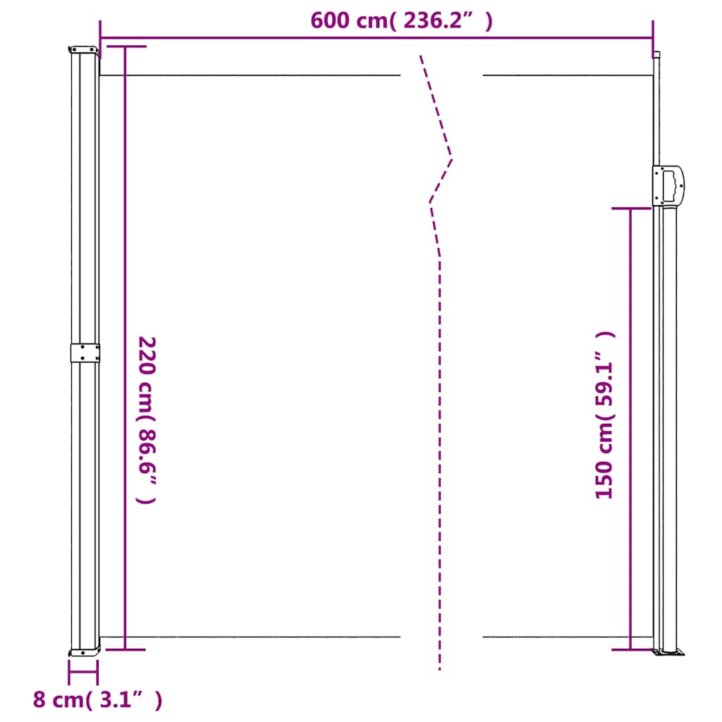 Bočna tenda na uvlačenje crna 220 x 600 cm