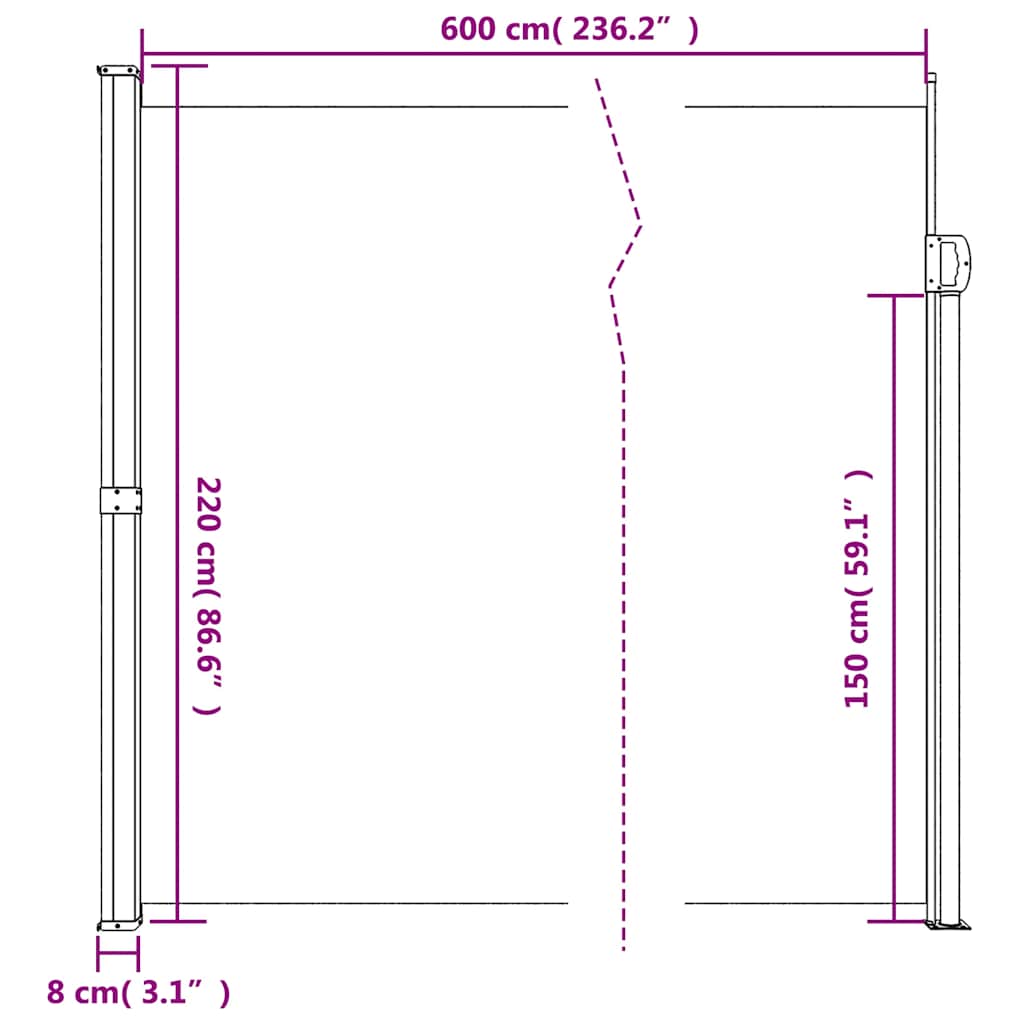 Bočna tenda na uvlačenje tamnozelena 220 x 600 cm