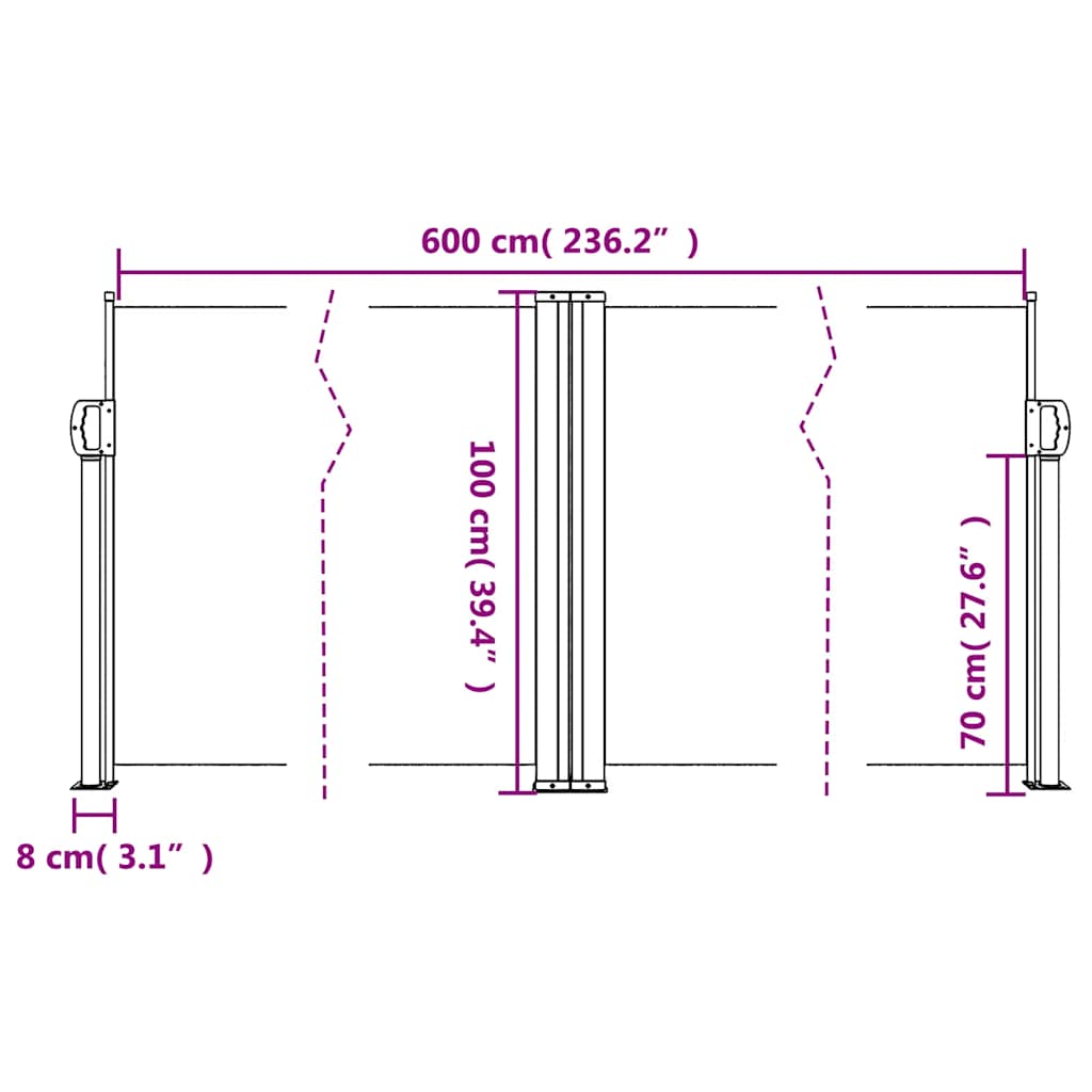 Uvlačiva bočna tenda 100 x 600 cm crna