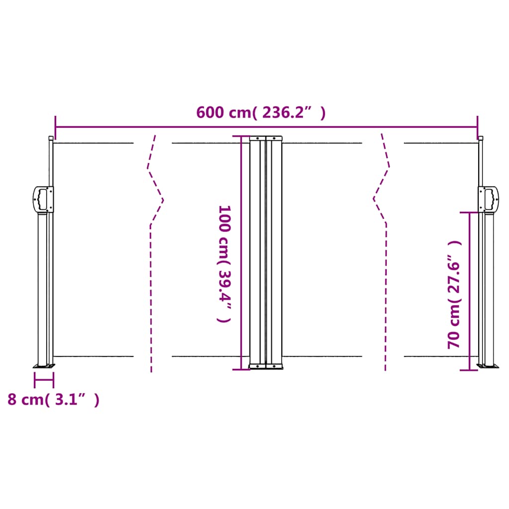 Uvlačiva bočna tenda 100 x 600 cm smeđa