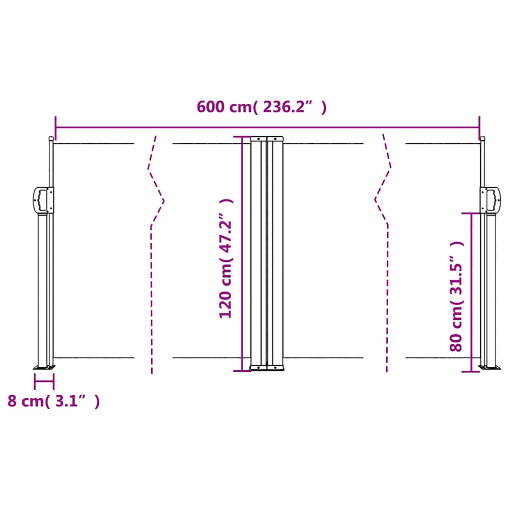 Uvlačiva bočna tenda 120 x 600 cm crvena