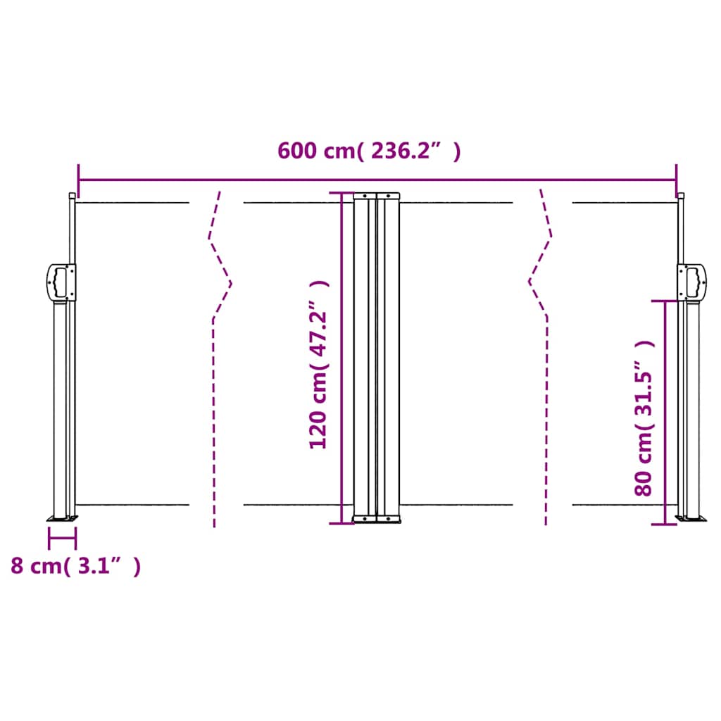 Uvlačiva bočna tenda 120 x 600 cm bež