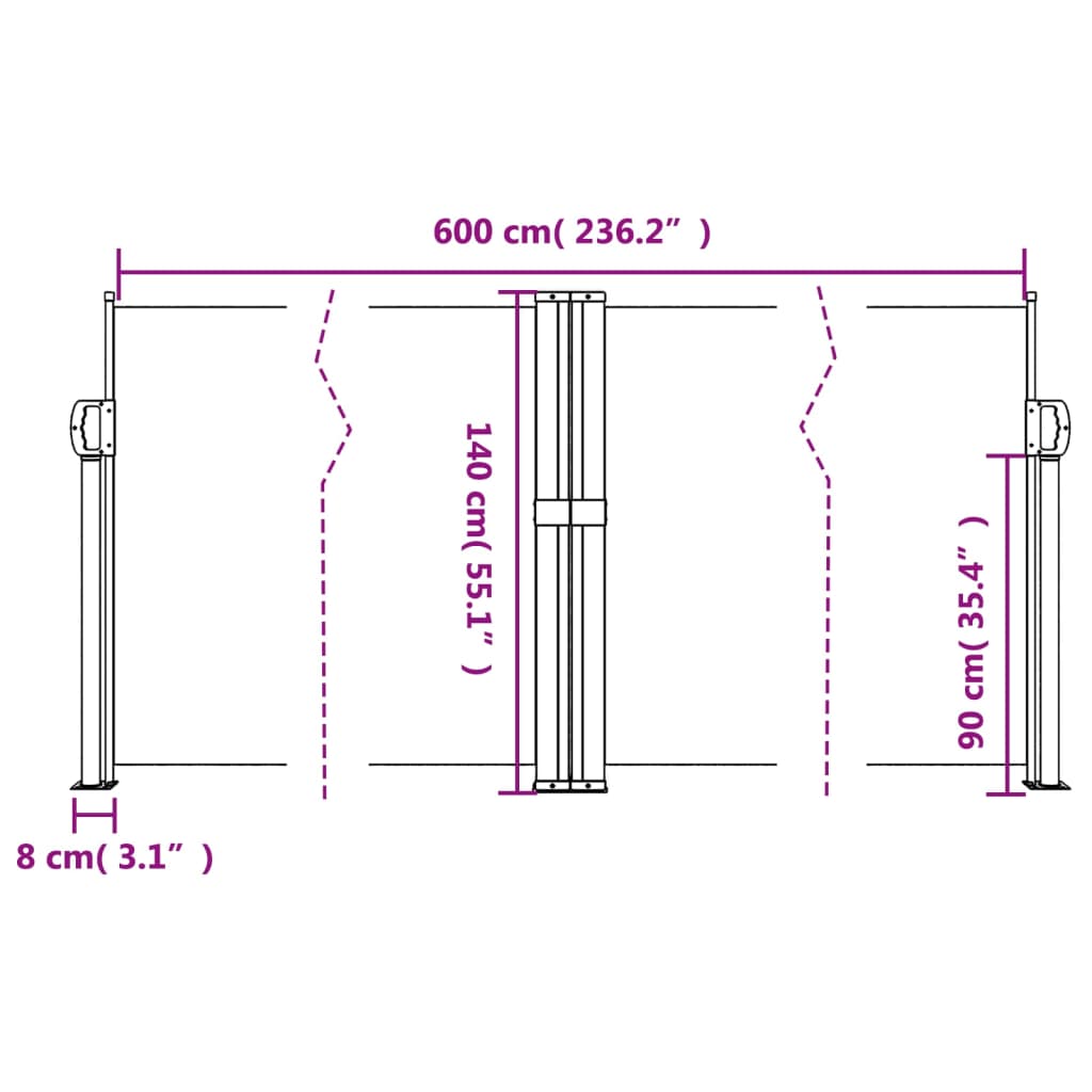 Uvlačiva bočna tenda 140 x 600 cm smeđa