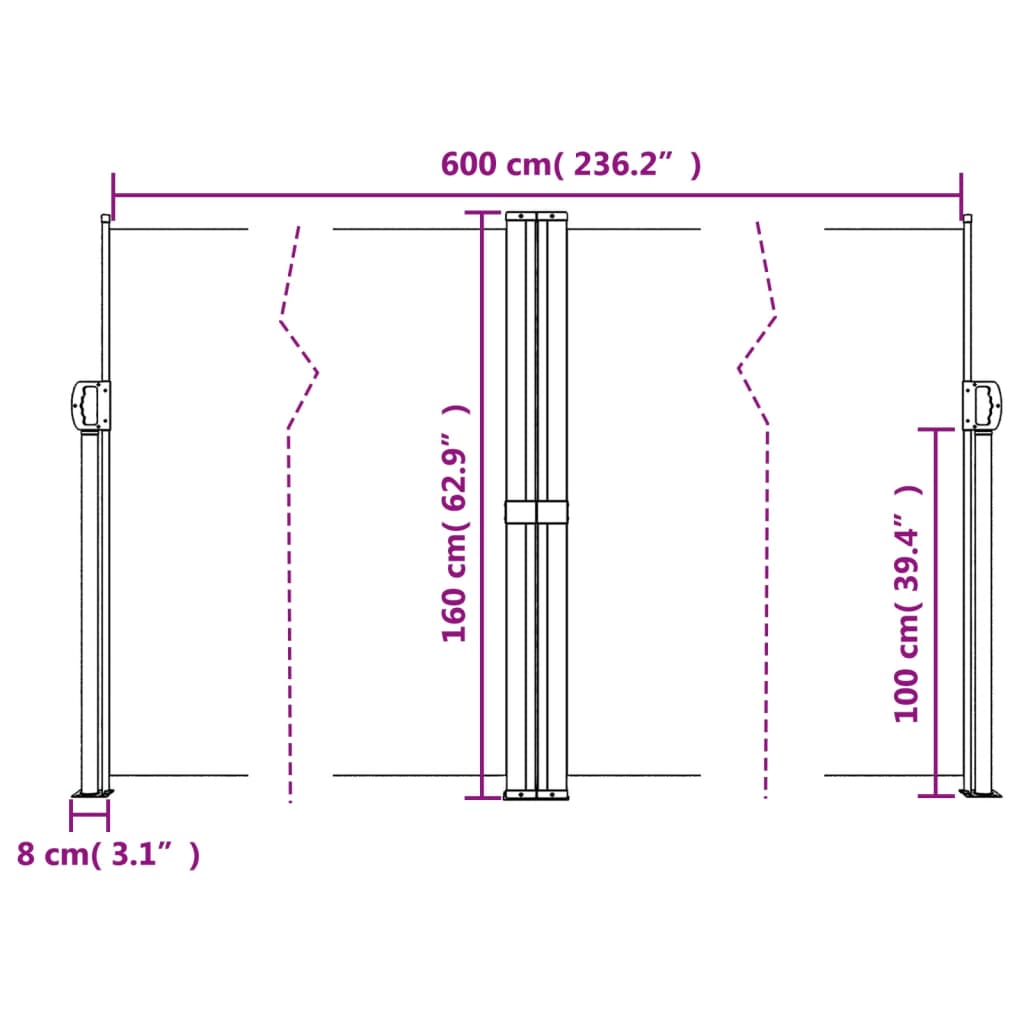 Uvlačiva bočna tenda 160 x 600 cm antracit
