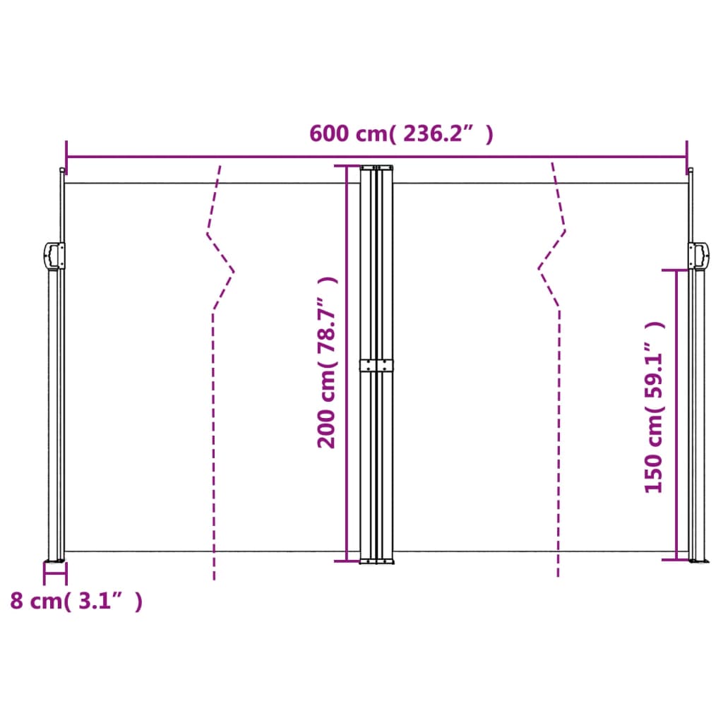 Bočna tenda na uvlačenje crvena 200x600 cm