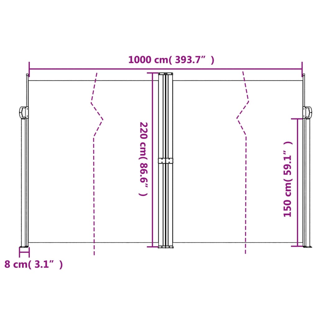 Bočna tenda na uvlačenje crna 220 x 1000 cm