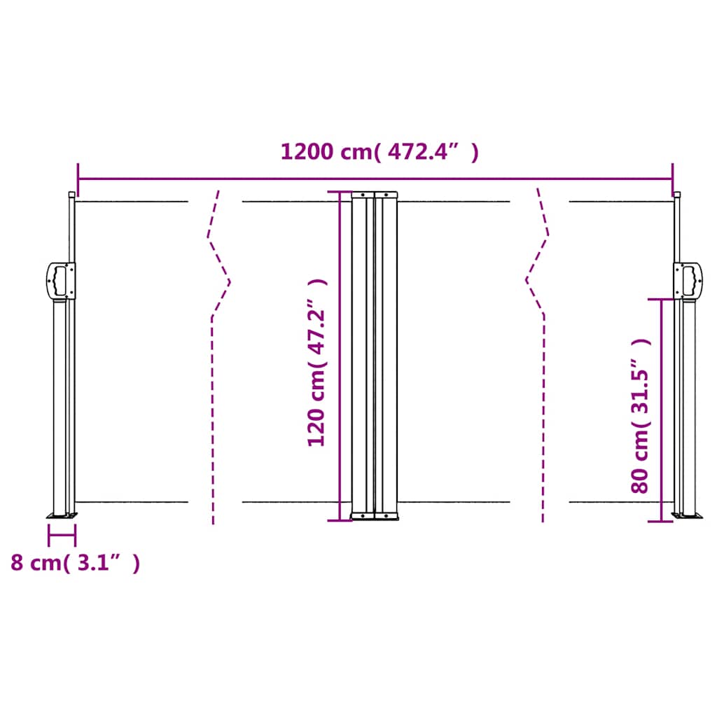 Bočna tenda na uvlačenje smeđesiva 120x1200 cm