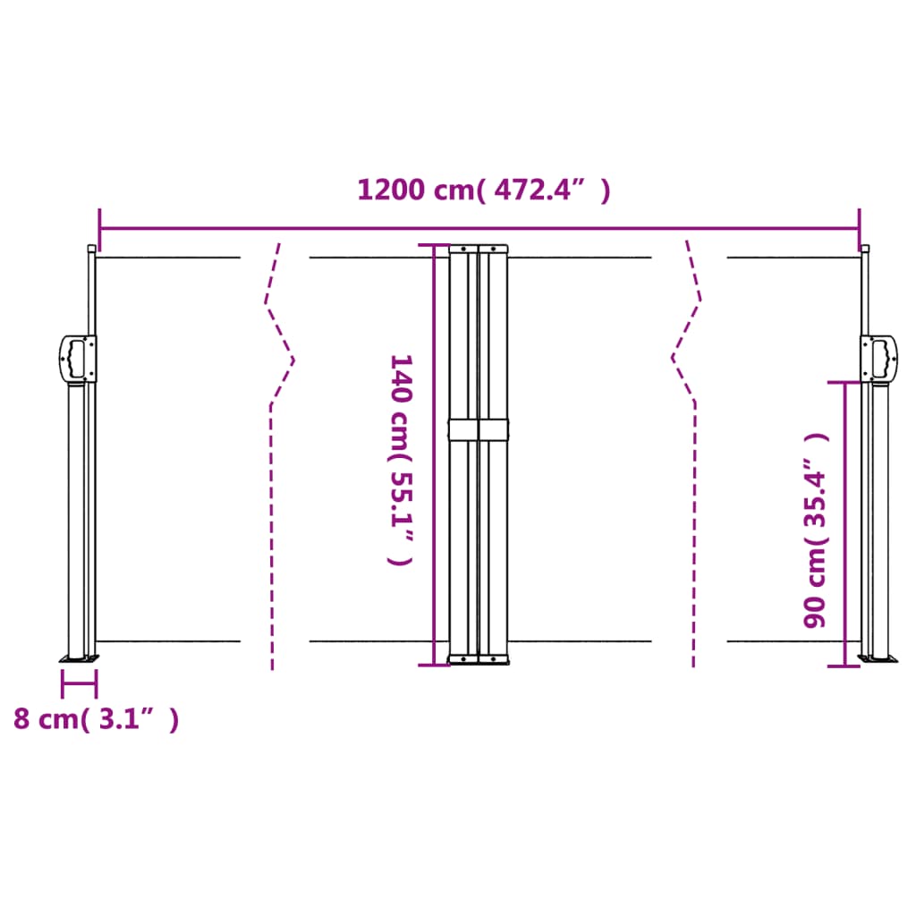 Bočna tenda na uvlačenje crvena 140x1200 cm