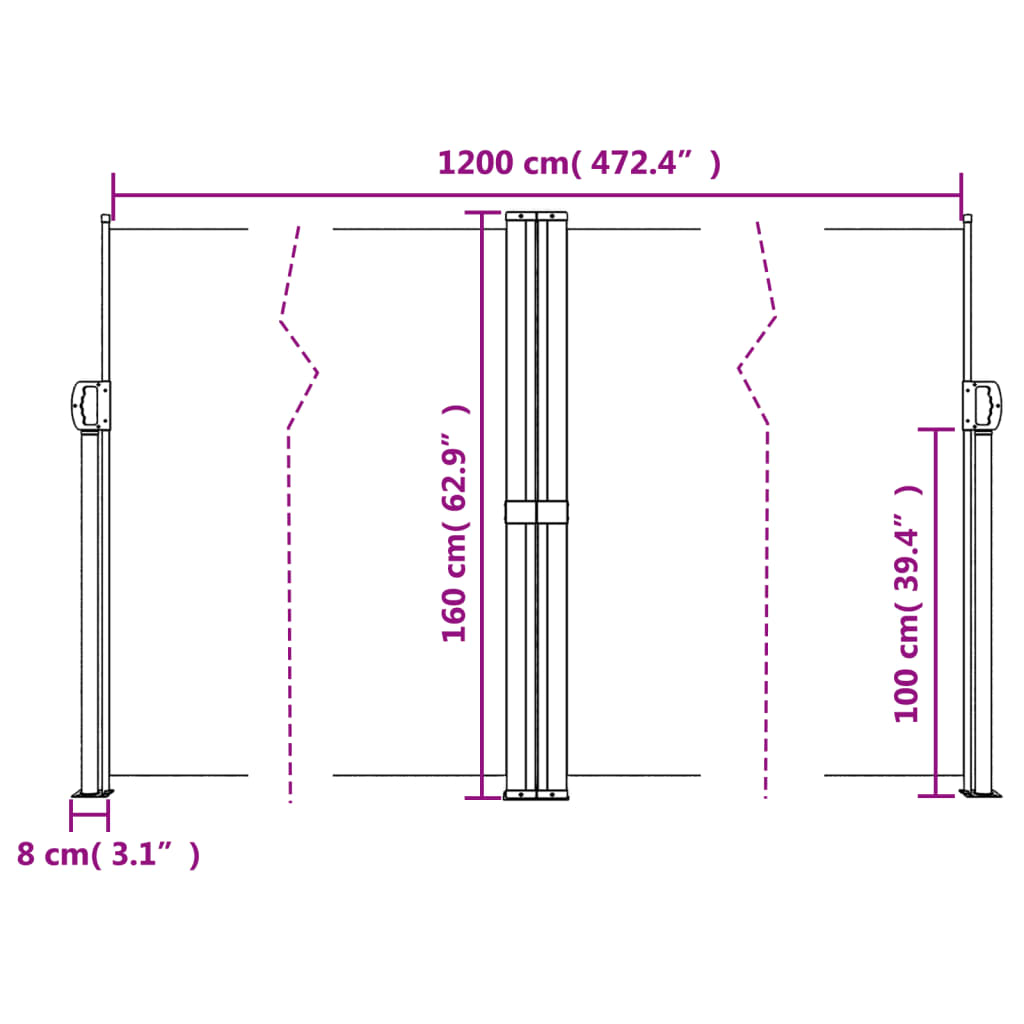 Bočna tenda na uvlačenje krem 160 x 1200 cm