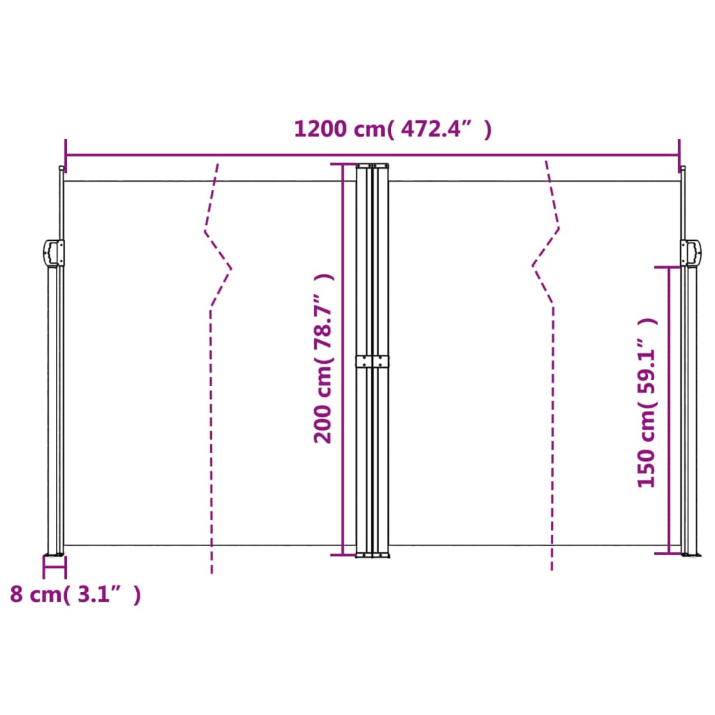 Bočna tenda na uvlačenje bijela 180x1000 cm