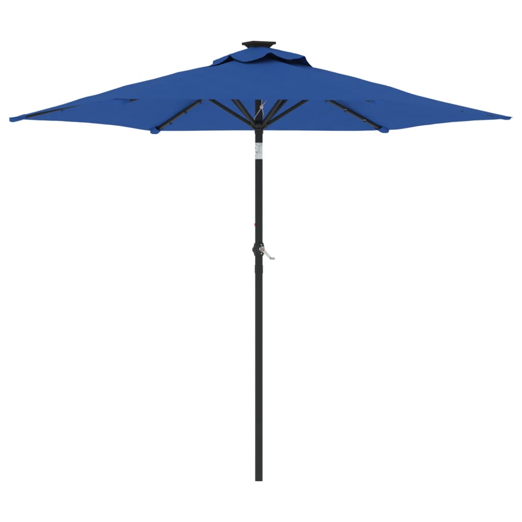 Vrtni suncobran s čeličnom šipkom LED azurnoplavi 225x225x212cm