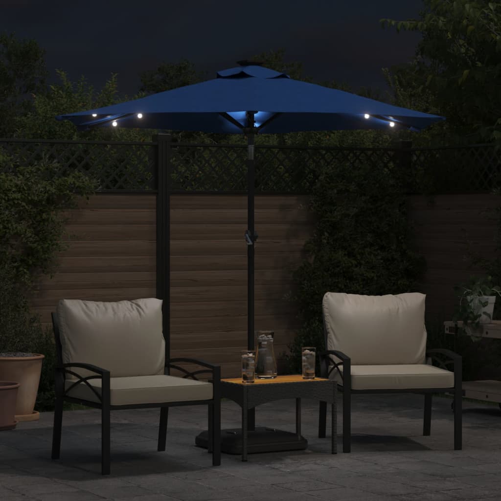 Vrtni suncobran s čeličnom šipkom LED azurnoplavi 225x225x212cm