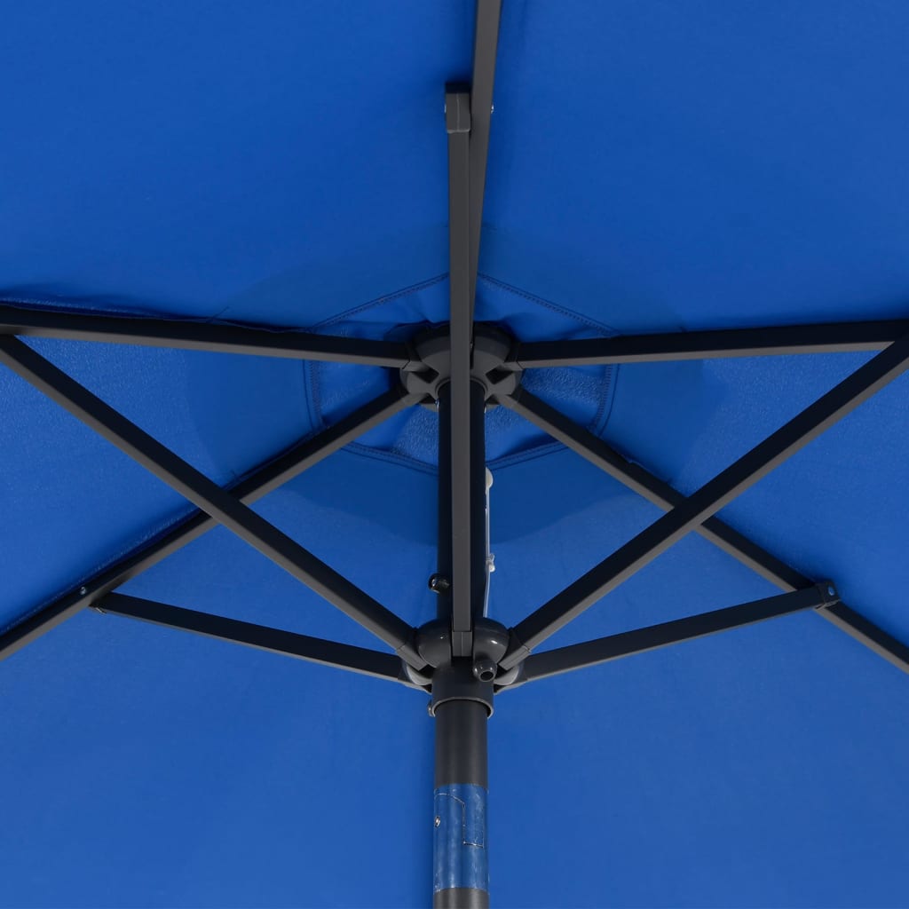 Vrtni suncobran s čeličnom šipkom LED azurnoplavi 225x225x212cm