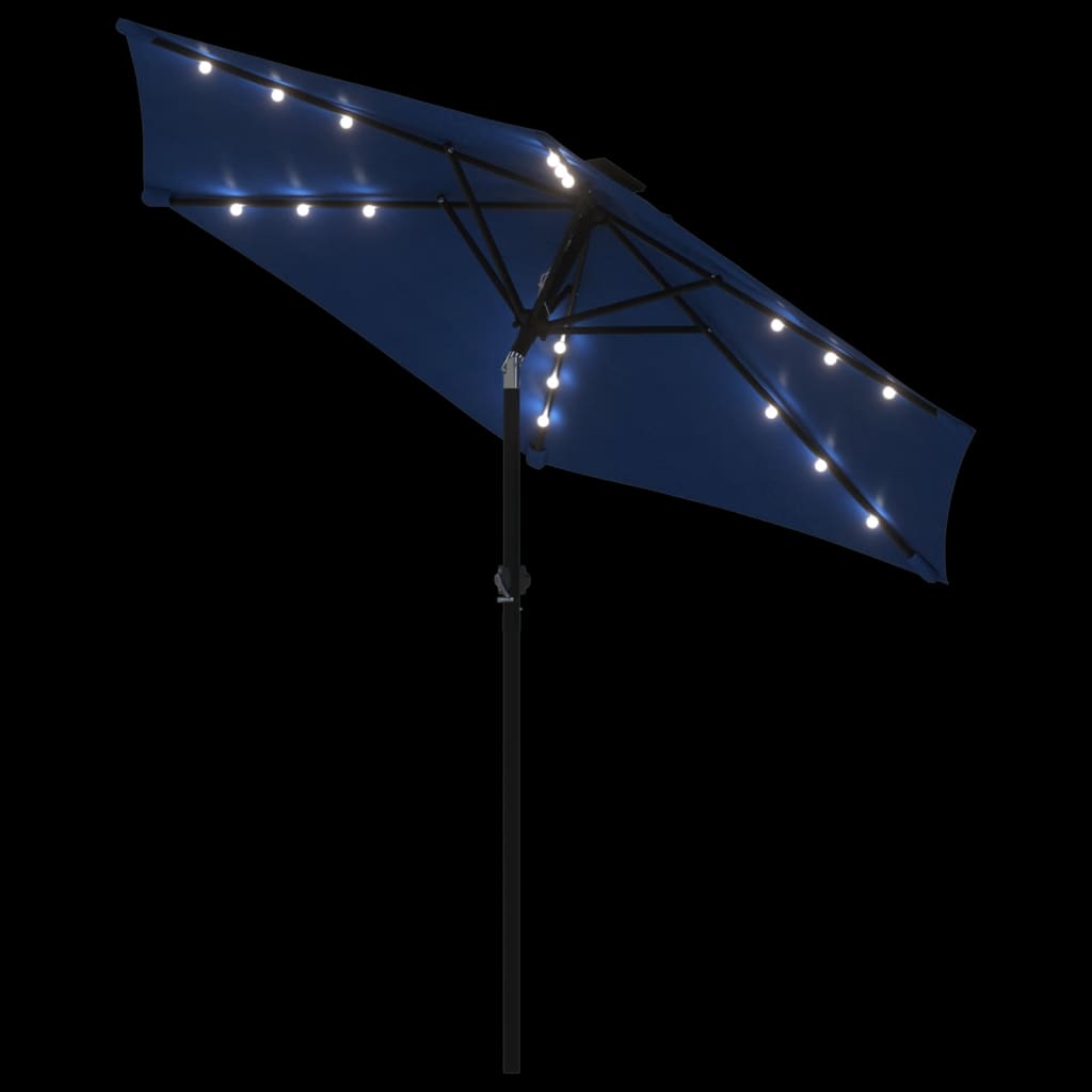 Vrtni suncobran s čeličnom šipkom LED azurnoplavi 225x225x212cm