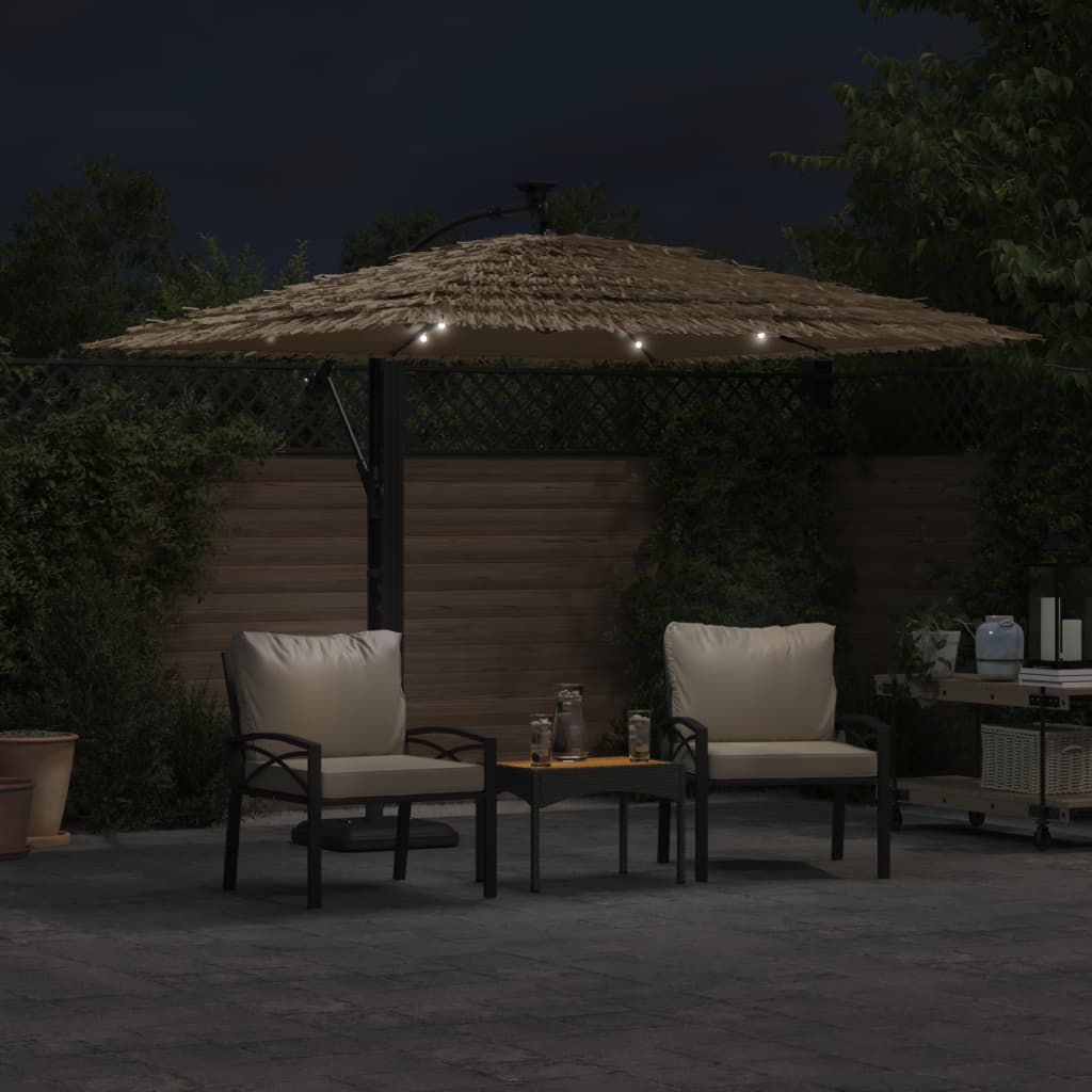 Vrtni suncobran LED s čeličnom šipkom smeđi 246 x 246 x 230 cm