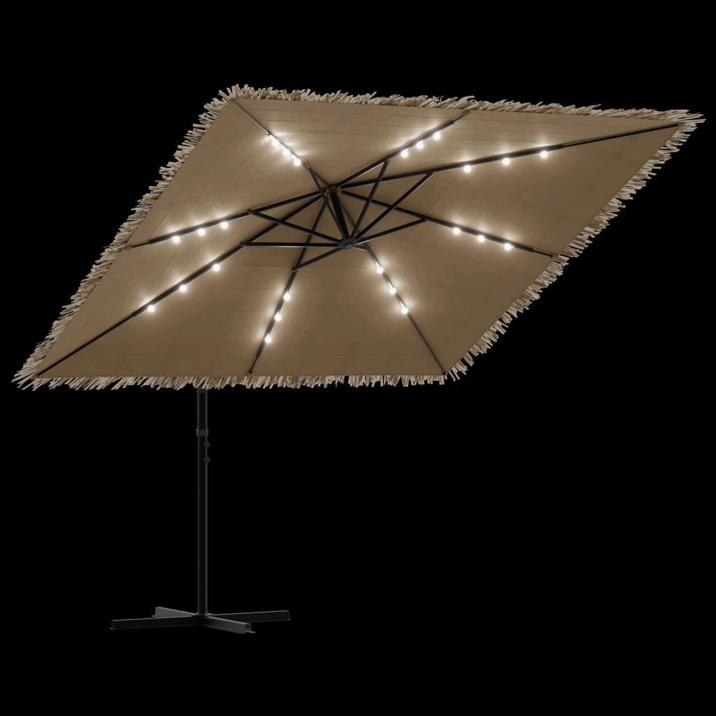 Vrtni suncobran LED s čeličnom šipkom smeđi 246 x 246 x 230 cm