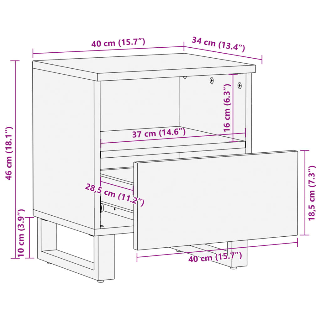 Noćni ormarići 2 kom 40x34x46 cm od masivnog obnovljenog drva