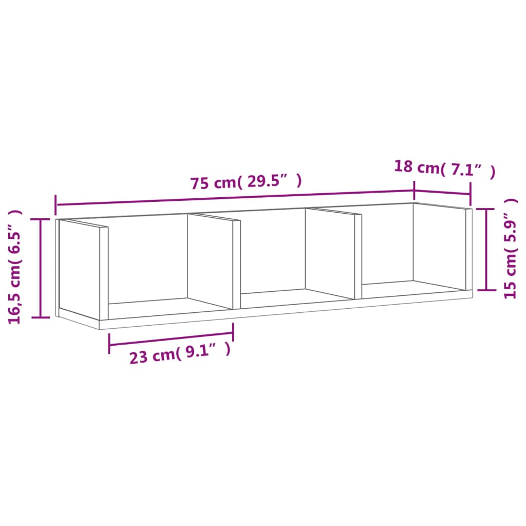 Zidni ormarići 2 kom boja hrasta 75x18x16,5cm konstruirano drvo