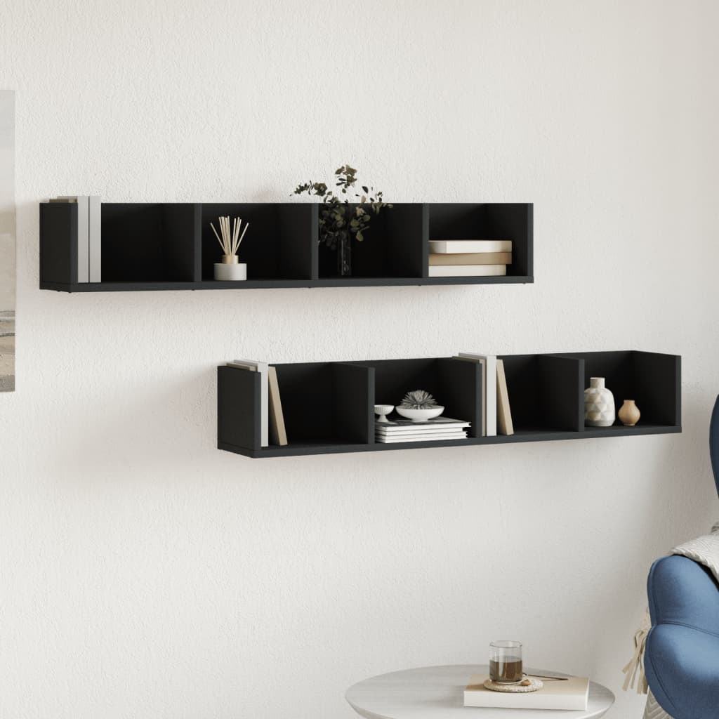 Zidni ormarići 2 kom crni 99x18x16,5 cm od konstruiranog drva