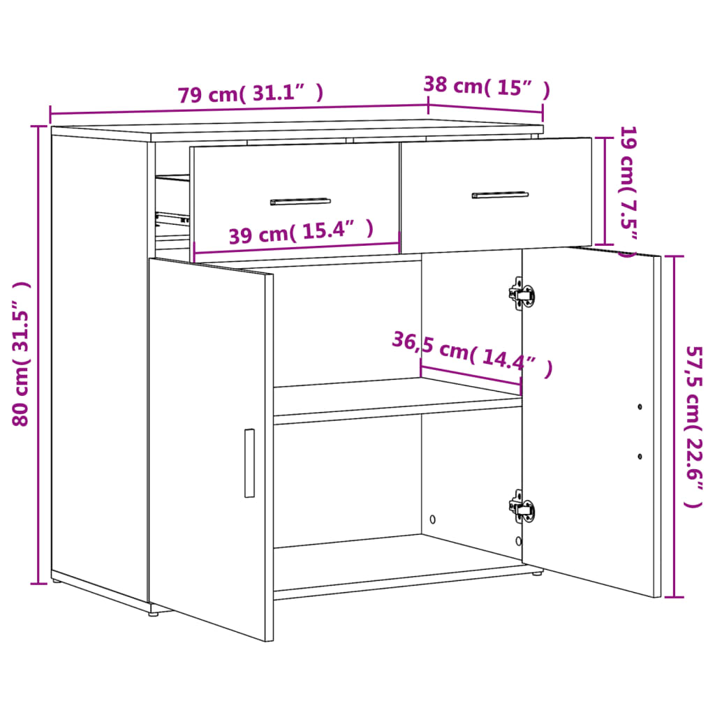 Komoda siva boja betona 79x38x80 cm od konstruiranog drva