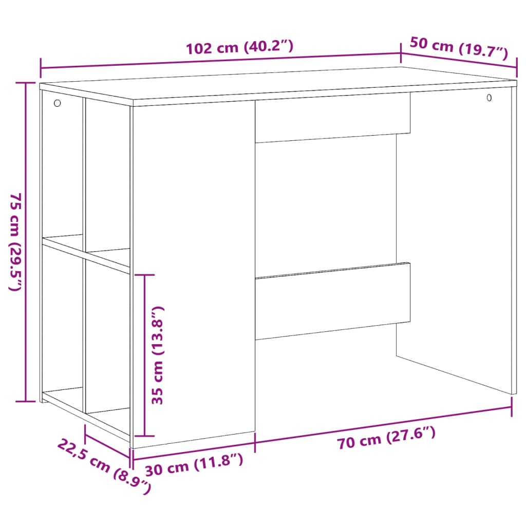 Radni stol boja dimljenog hrasta 102x50x75 cm konstruirano drvo