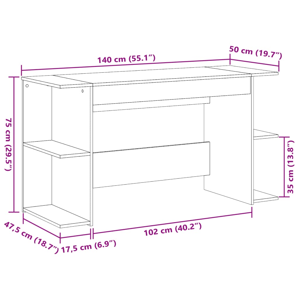 Radni stol boja dimljenog hrasta 140x50x75 cm konstruirano drvo