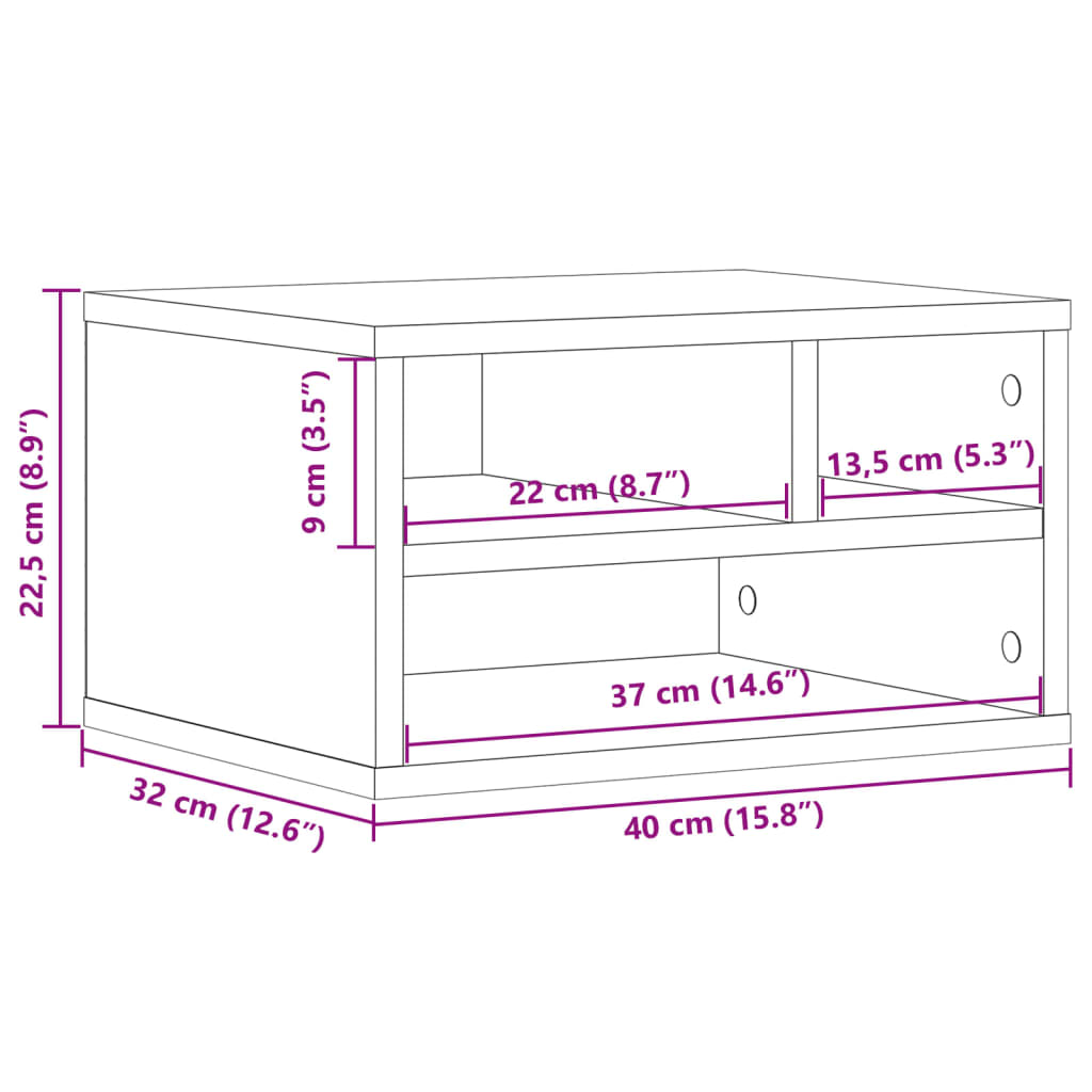 Stalak za pisač boja hrasta 40x32x22,5 cm konstruirano drvo
