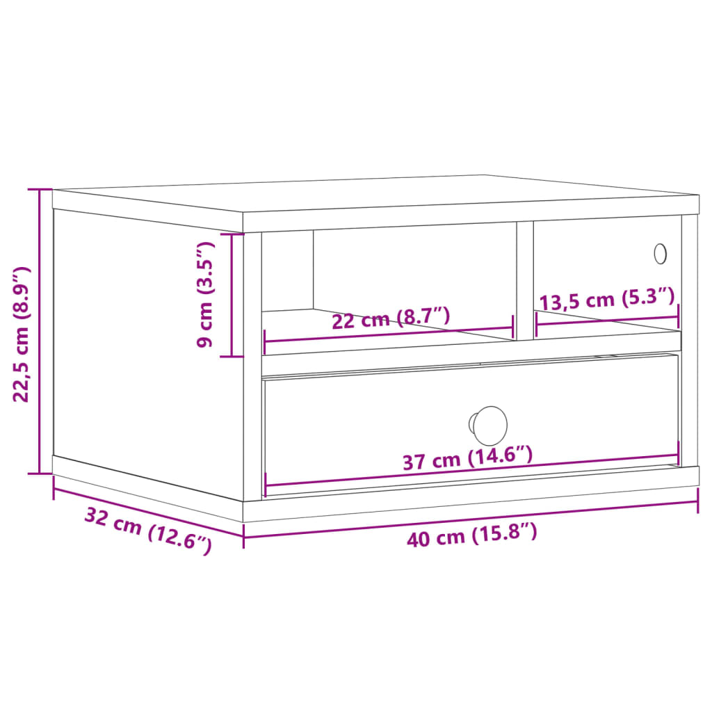 Stalak za pisač boja hrasta 40x32x22,5 cm konstruirano drvo