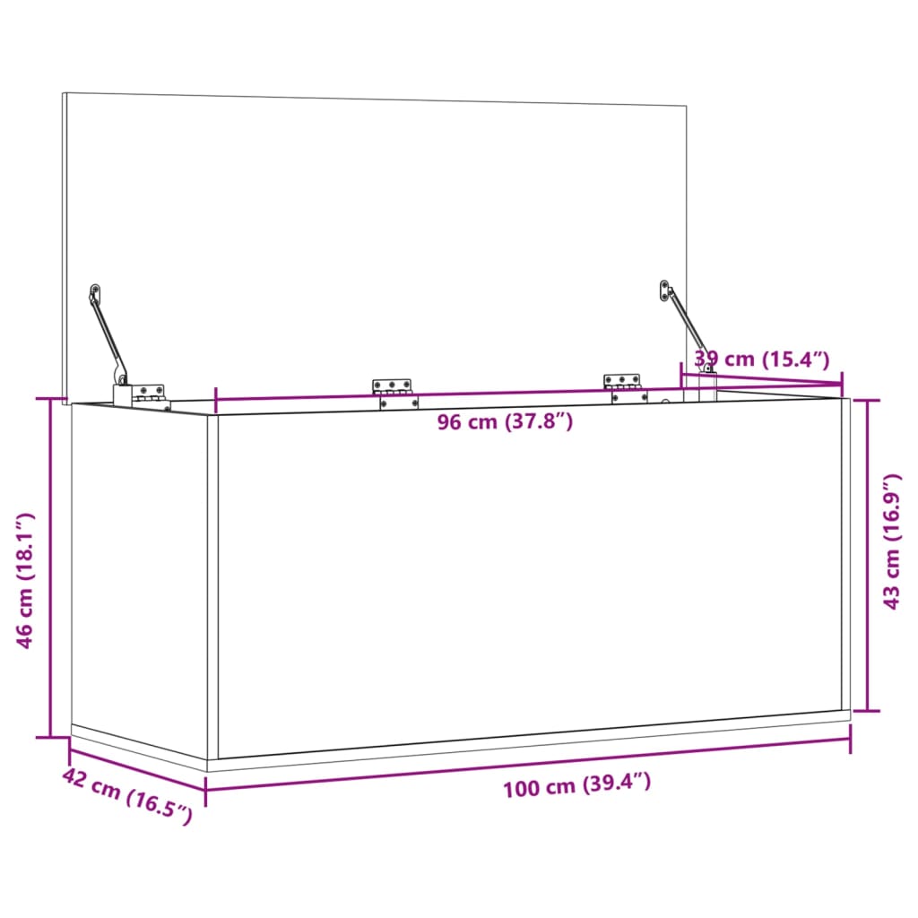 Kutija za pohranu boja hrasta 100x42x46 cm konstruirano drvo