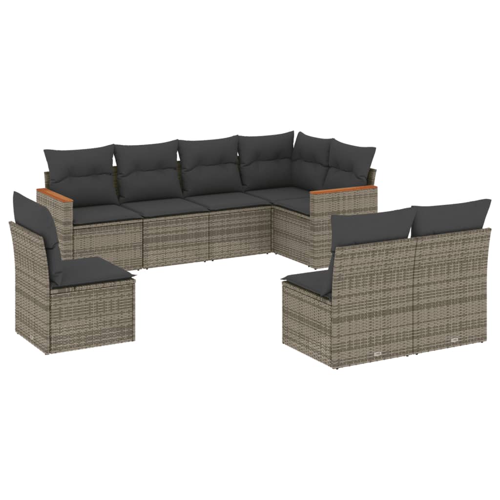 8-dijelni set vrtnih sofa od poliratana s jastucima sivi