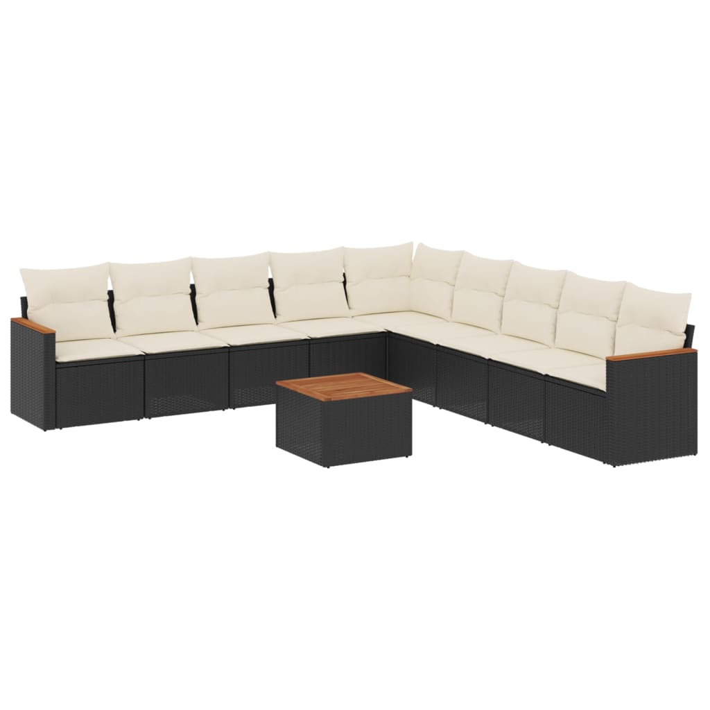 10-dijelni set vrtnih sofa s jastucima crni od poliratana