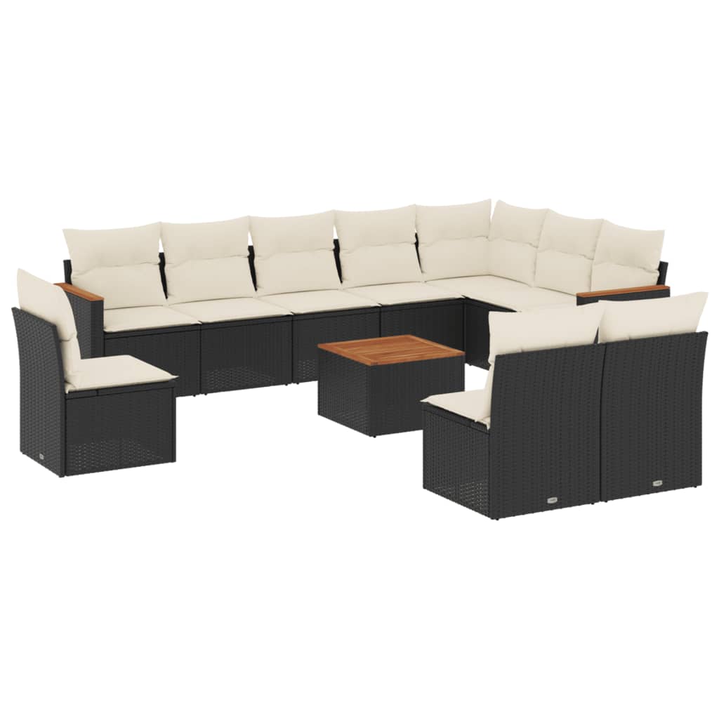 11-dijelni set vrtnih sofa od poliratana s jastucima crni
