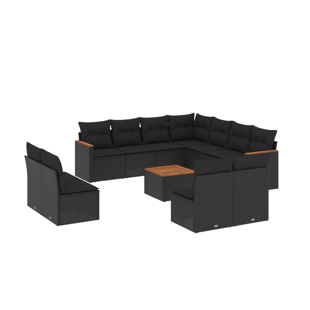 12-dijelni set vrtnih sofa od poliratana s jastucima crni