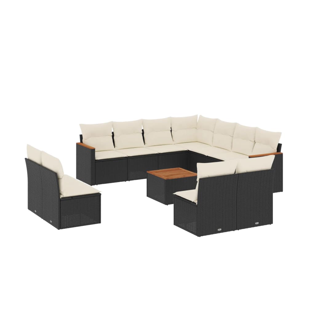 12-dijelni set vrtnih sofa od poliratana s jastucima crni