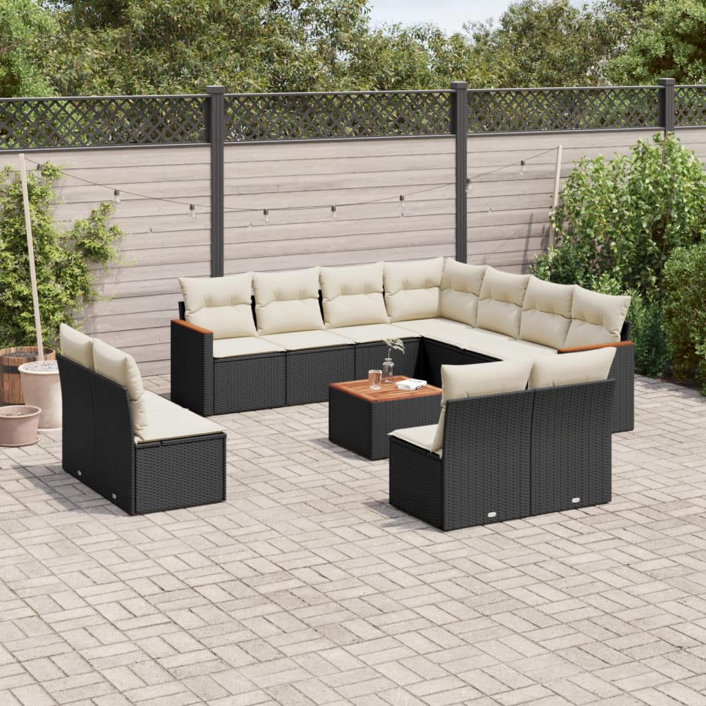 12-dijelni set vrtnih sofa od poliratana s jastucima crni