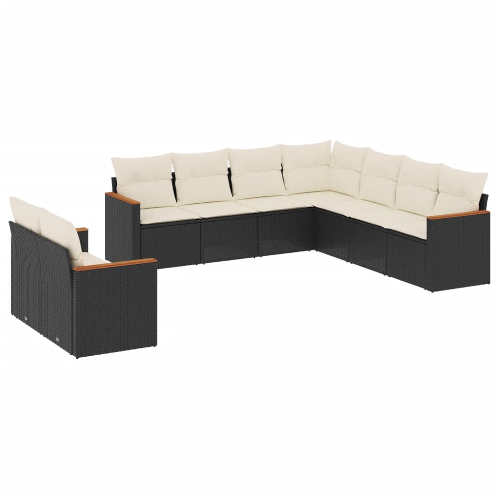 9-dijelni set vrtnih sofa s jastucima crni od poliratana