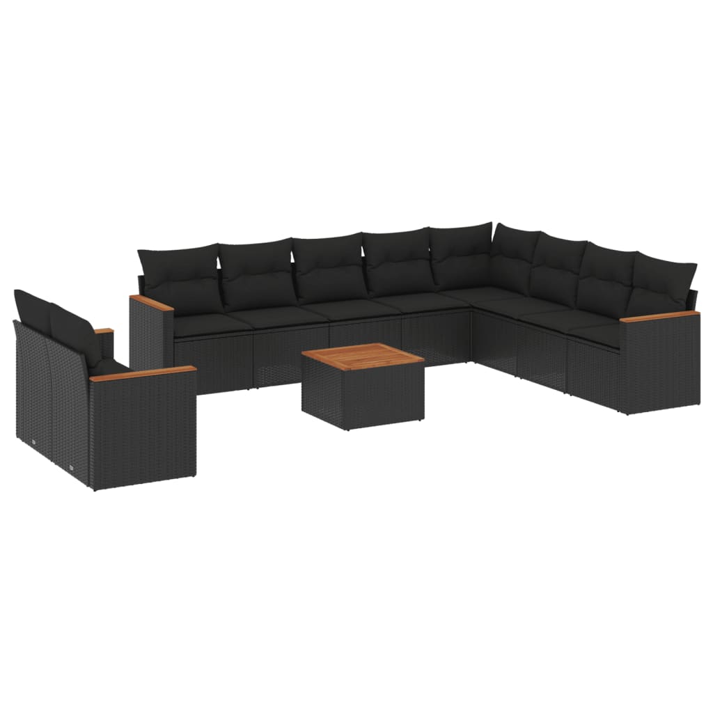 11-dijelni set vrtnih sofa od poliratana s jastucima crni