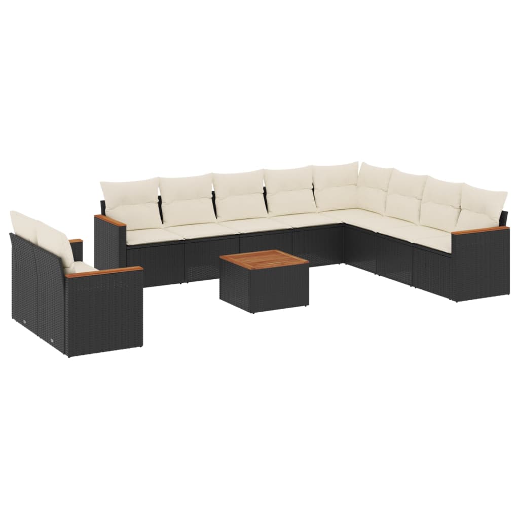 11-dijelni set vrtnih sofa od poliratana s jastucima crni