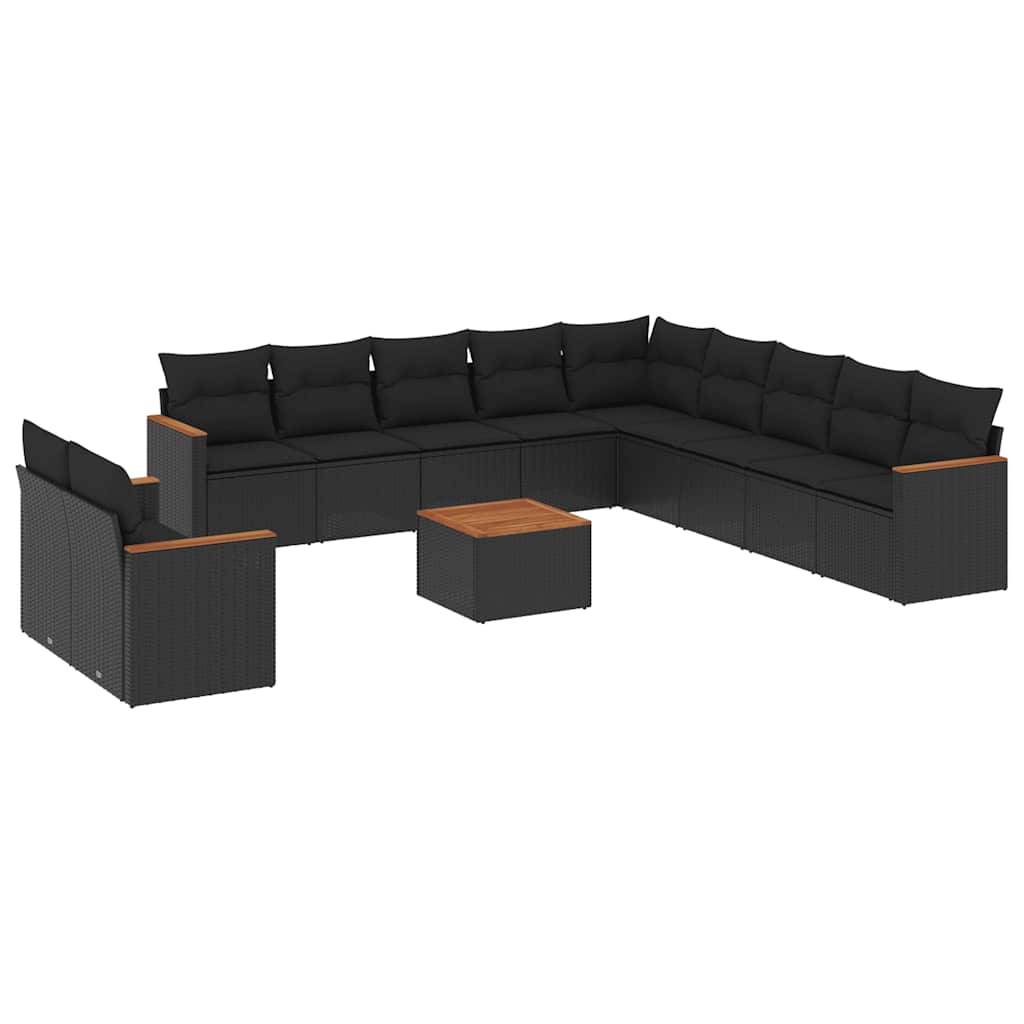 12-dijelni set vrtnih sofa od poliratana s jastucima crni