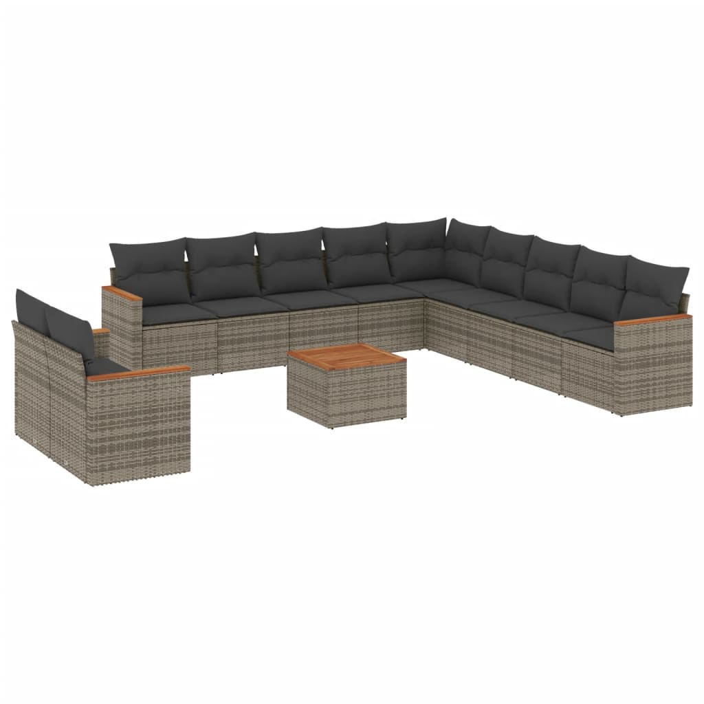 12-dijelni set vrtnih sofa od poliratana s jastucima sivi