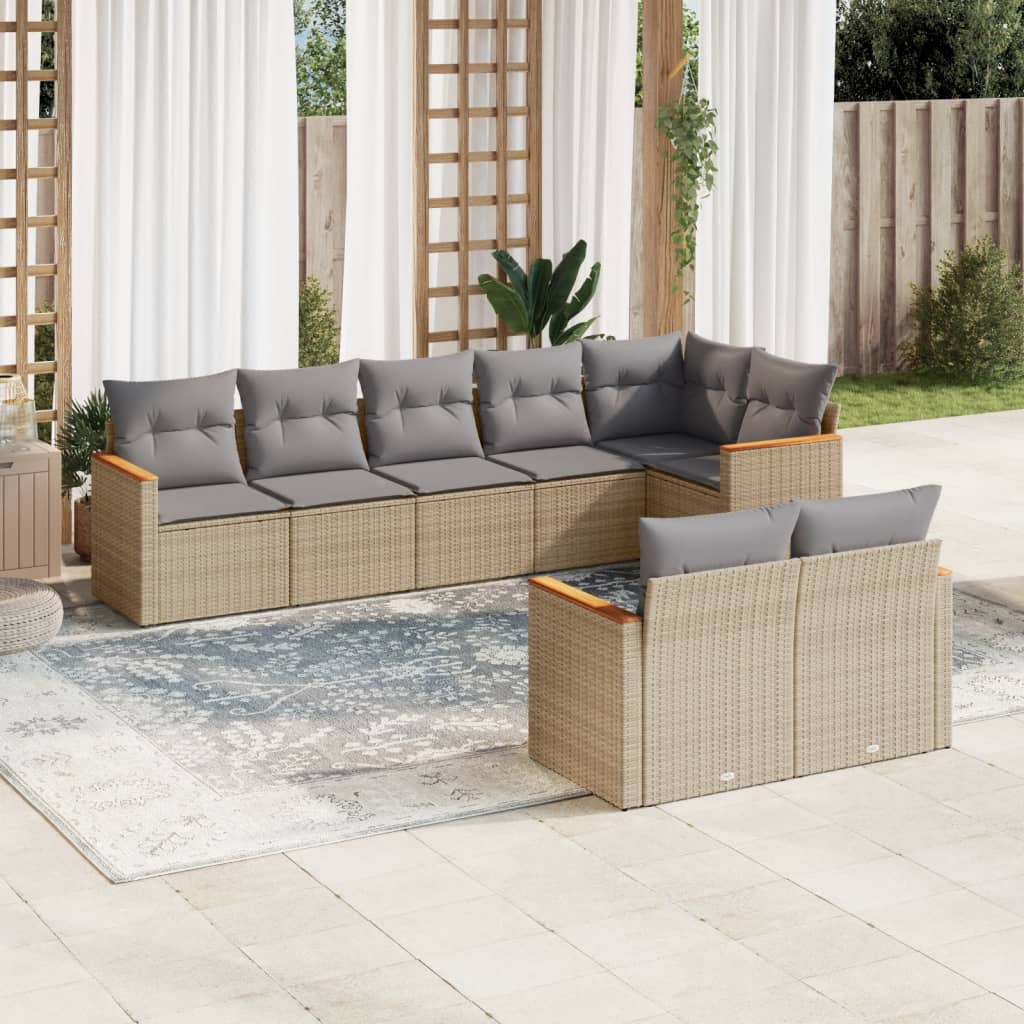 8-dijelni set vrtnih sofa s jastucima bež od poliratana