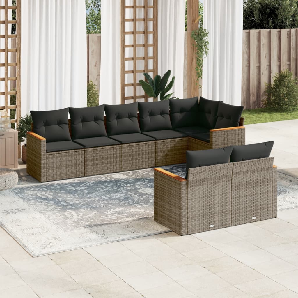 8-dijelni set vrtnih sofa od poliratana s jastucima sivi