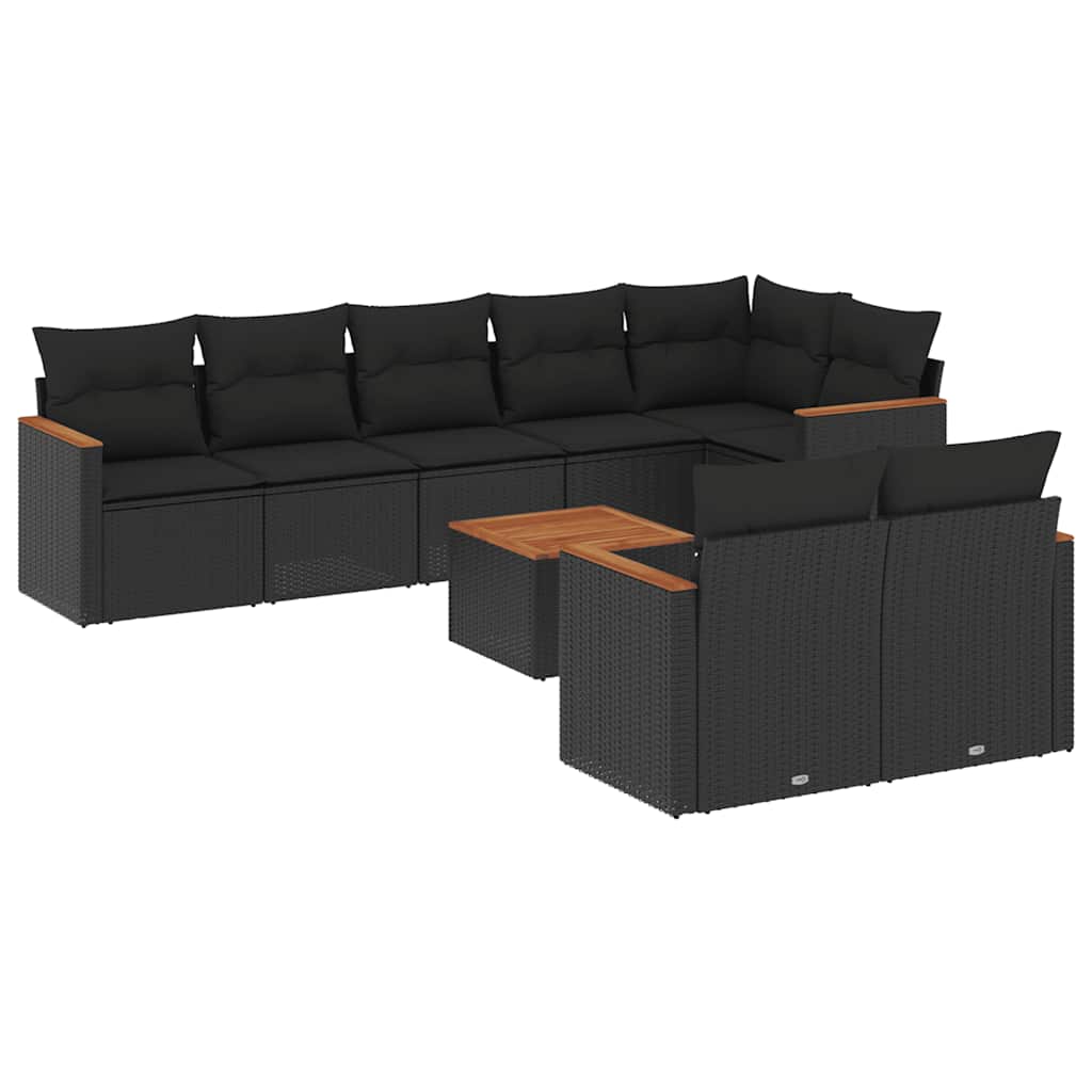9-dijelni set vrtnih sofa s jastucima crni od poliratana